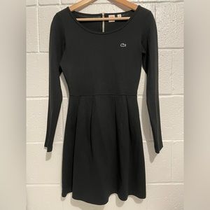 Lacoste LIVE Womens Dress Black Stretch Long Sleeve Pleated Shift Sz S